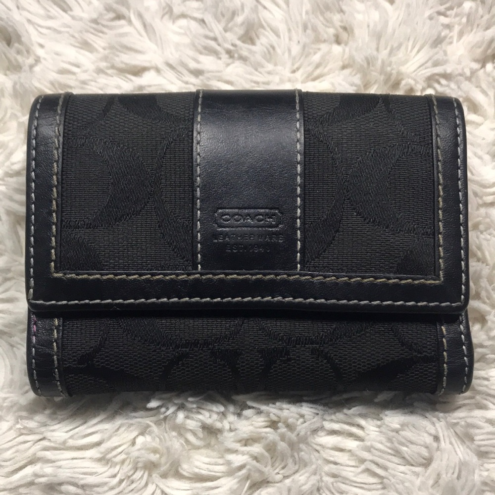 Coach Vintage Black Signature Jacquard Small Trifold Wallet